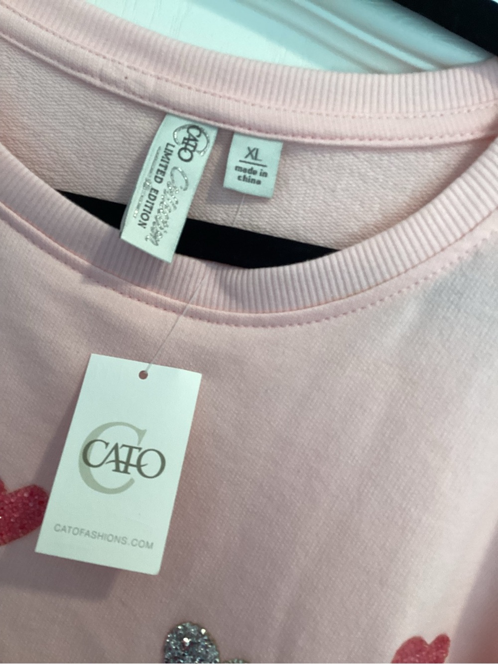 Cato Pink blouse with Red and Silver Heart Appliqués XL BNWT - Picture 3 of 5